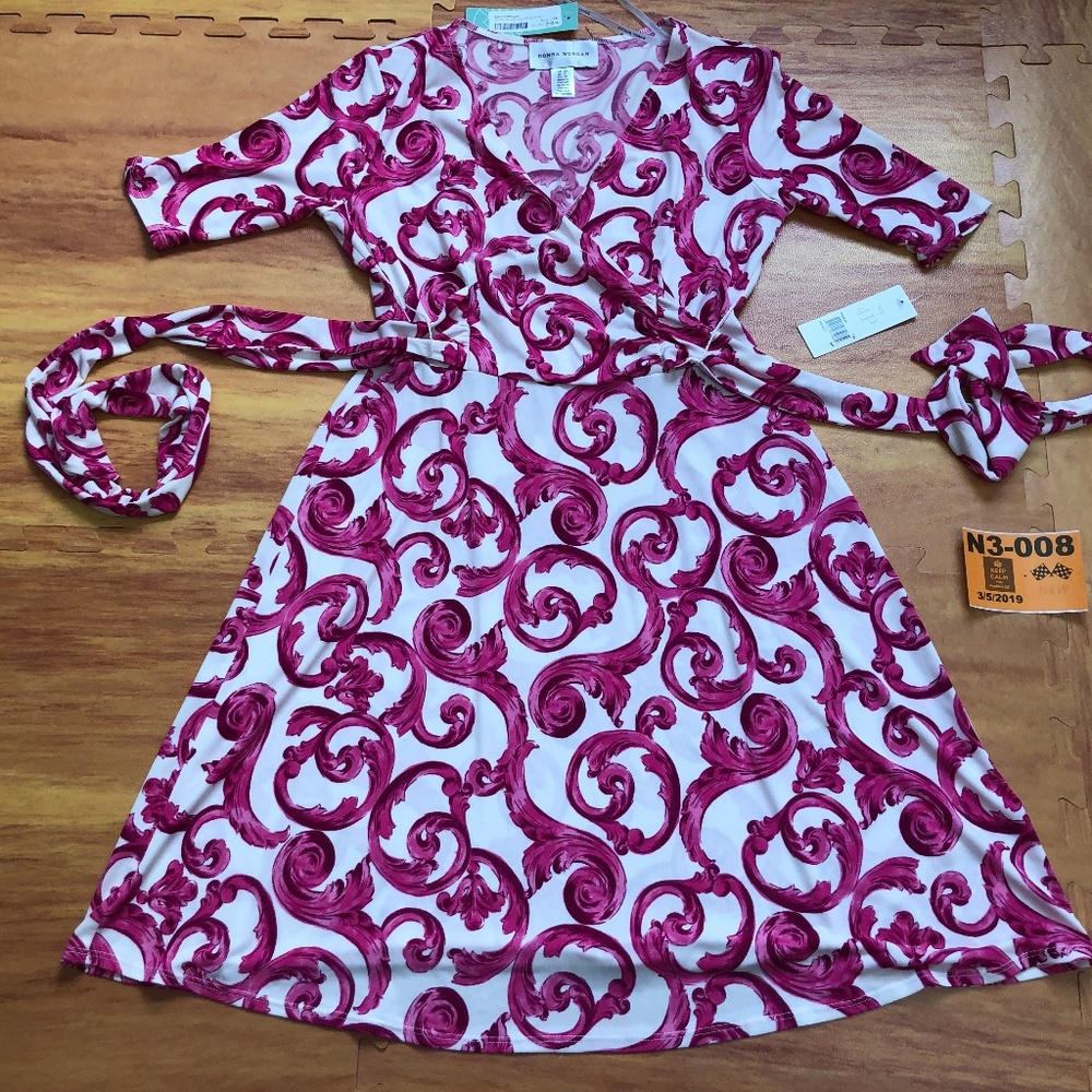 Donna Morgan Faux Wrap Dress 3/4 Sleeve Size 4P